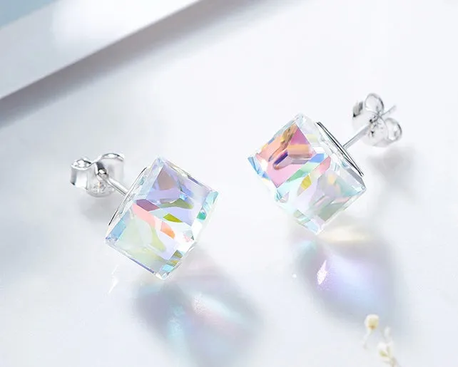 Sterling silver fancy cubic crystal earring