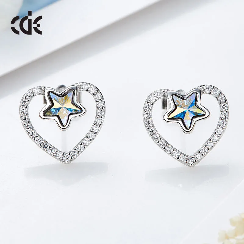 Sterling silver sapphire star in a heart earring
