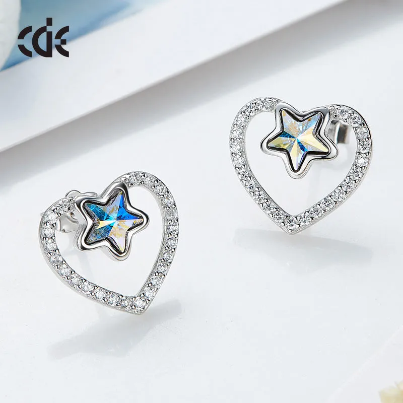 Sterling silver sapphire star in a heart earring