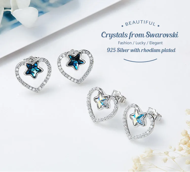 Sterling silver sapphire star in a heart earring