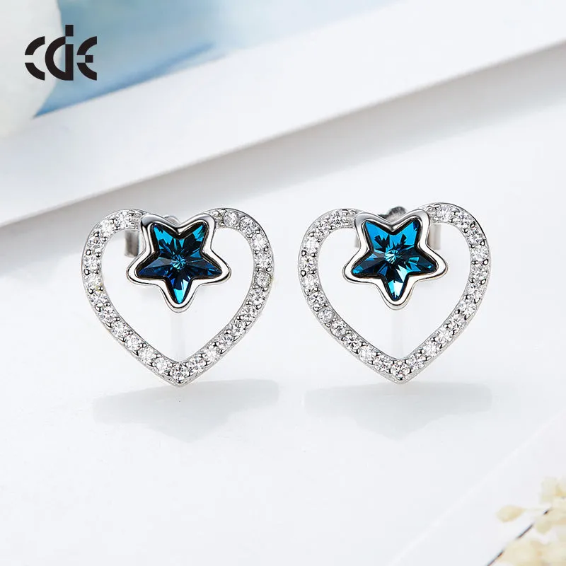 Sterling silver sapphire star in a heart earring
