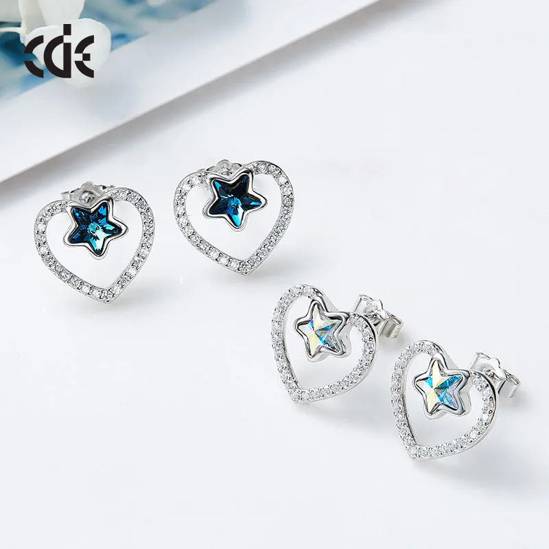 Sterling silver sapphire star in a heart earring
