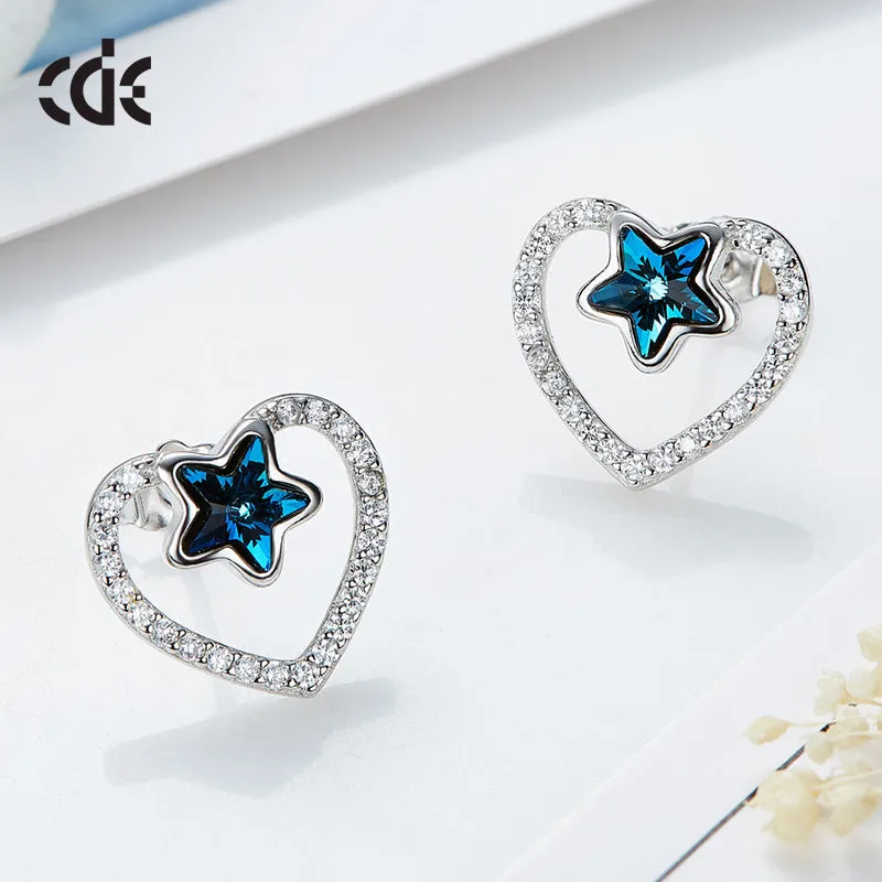 Sterling silver sapphire star in a heart earring