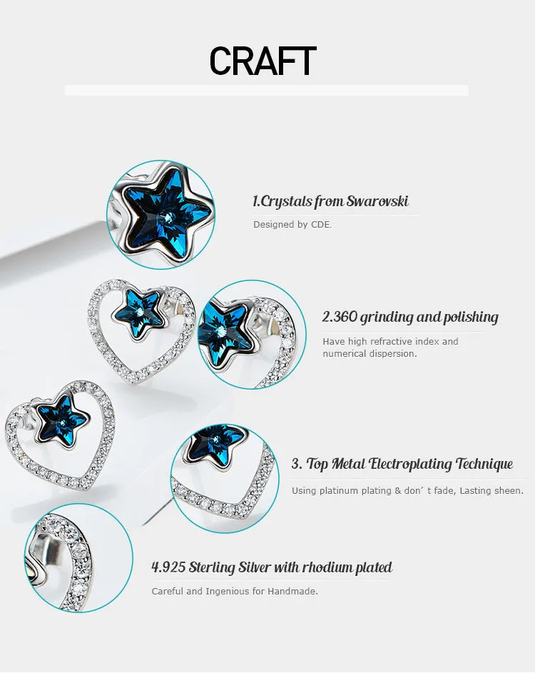 Sterling silver sapphire star in a heart earring