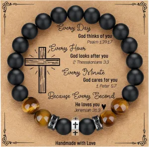 TONY & SANDY Cross Bracelet Men Boys Christian Gifts for Teen Boys Son Grandson Nephew on Graduation Father's Day Easter Birthday