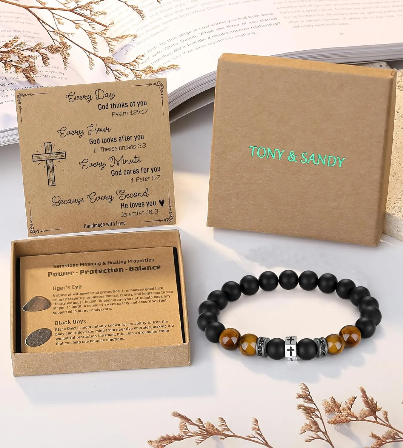 TONY & SANDY Cross Bracelet Men Boys Christian Gifts for Teen Boys Son Grandson Nephew on Graduation Father's Day Easter Birthday