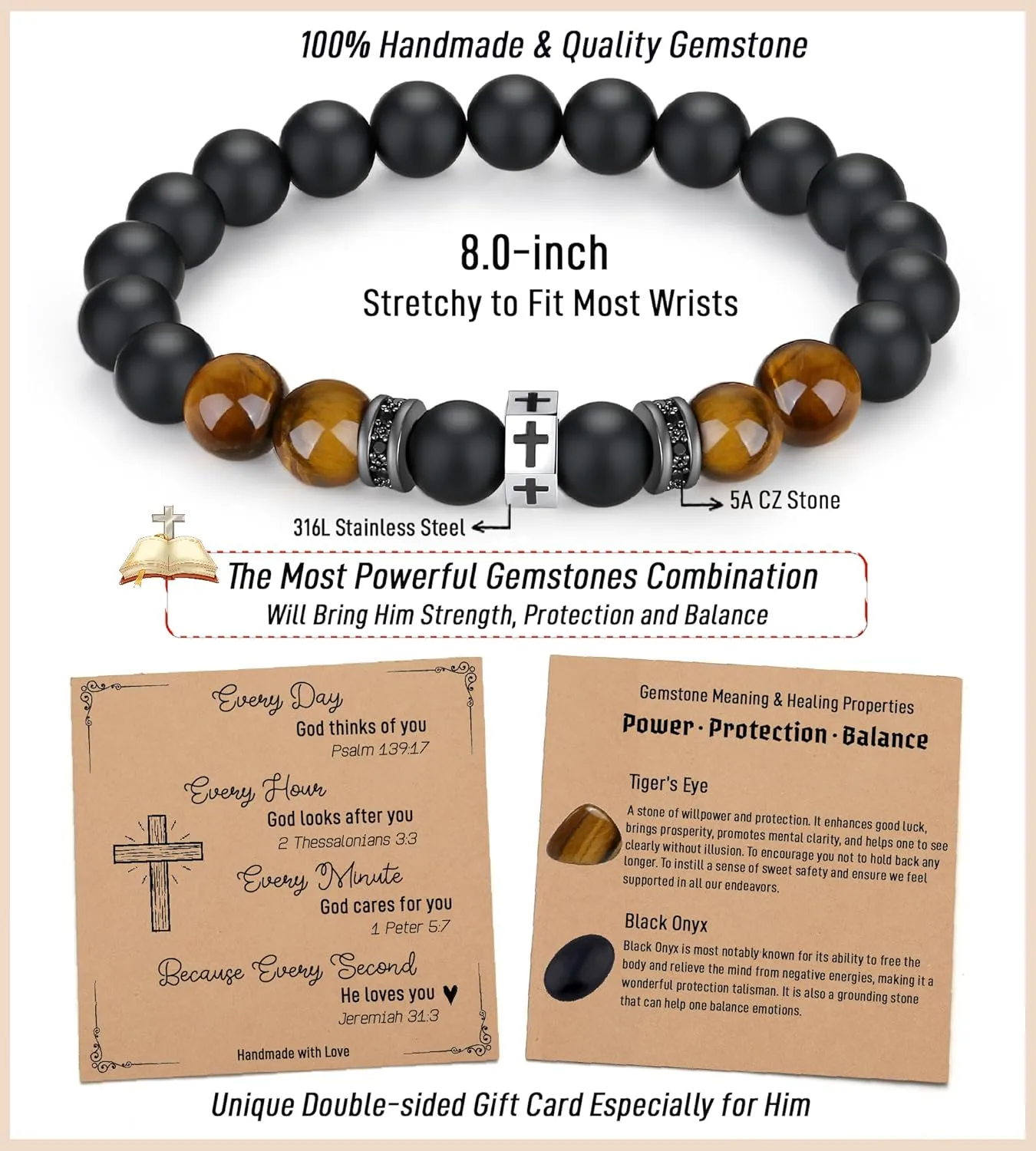 TONY & SANDY Cross Bracelet Men Boys Christian Gifts for Teen Boys Son Grandson Nephew on Graduation Father's Day Easter Birthday