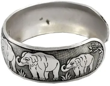 Unisex Alloy Silver Tone African Lucy Elephant Cuff Bracelet
