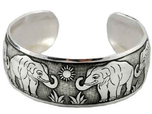 Unisex Alloy Silver Tone African Lucy Elephant Cuff Bracelet