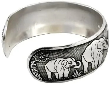 Unisex Alloy Silver Tone African Lucy Elephant Cuff Bracelet