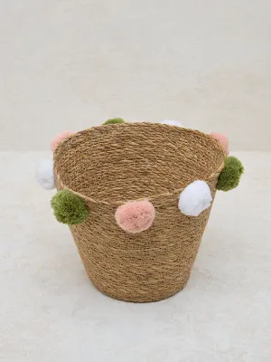 Westside Home Beige Pom Pom Seagrass Basket