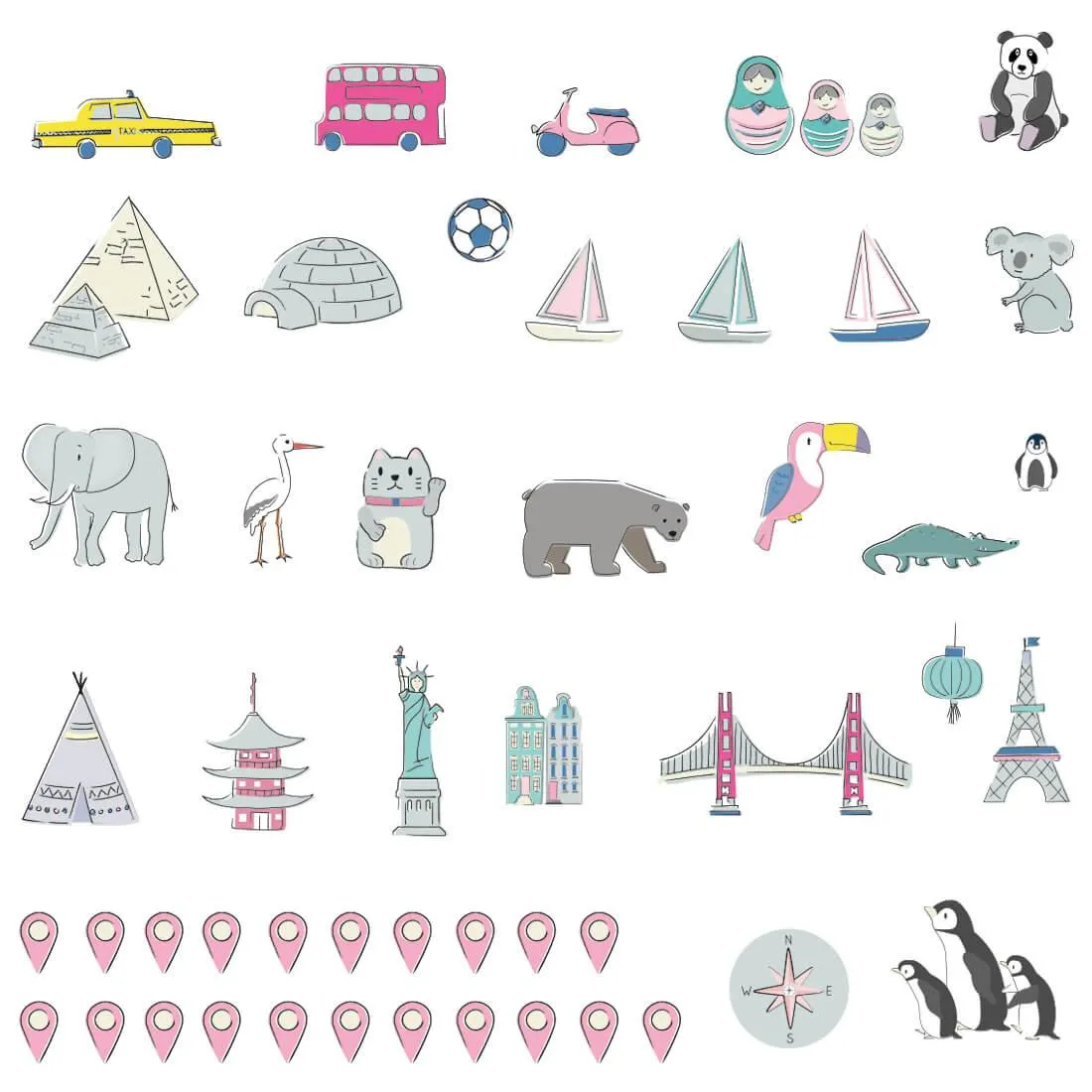Wonders of the World Map Wall Sticker - Medium