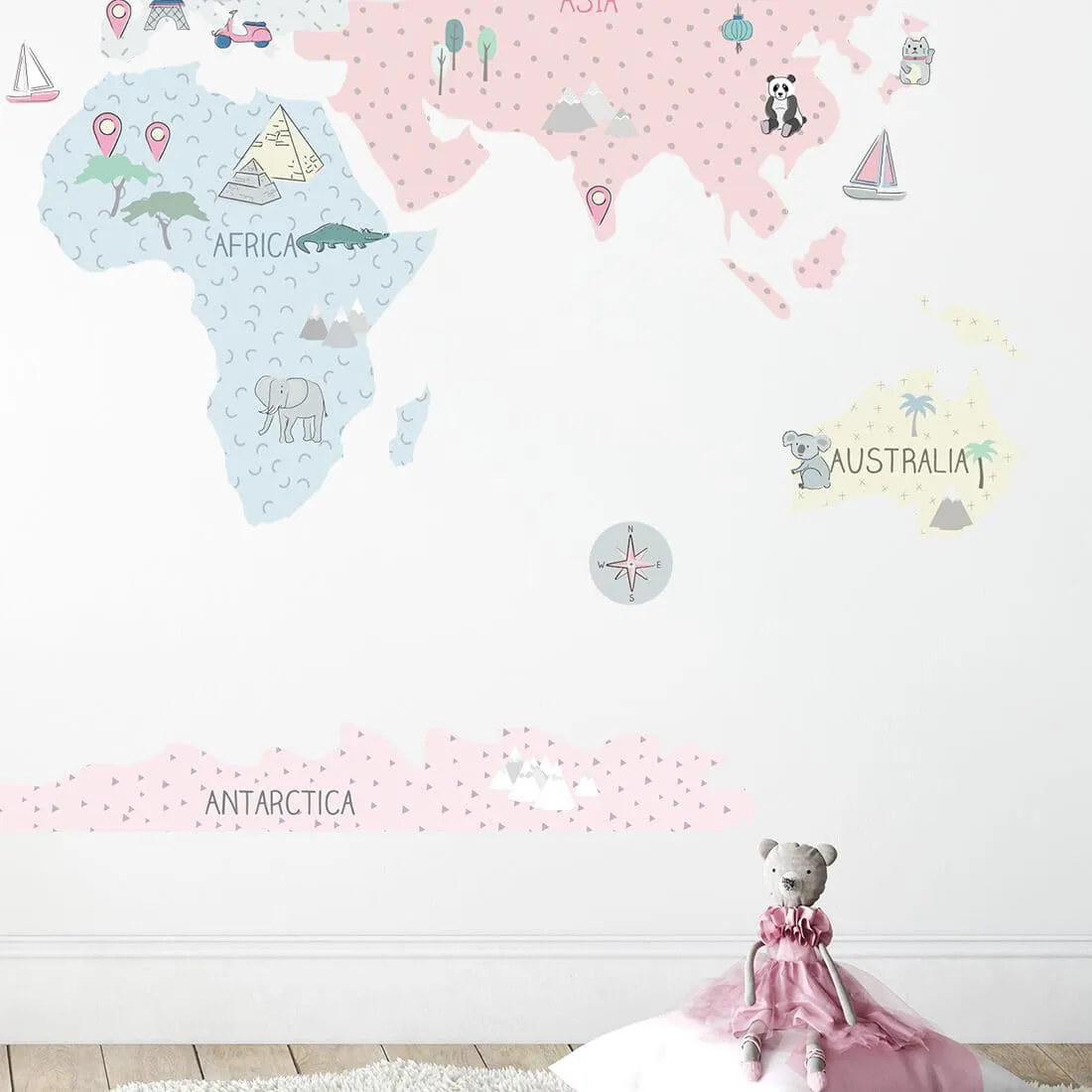 Wonders of the World Map Wall Sticker - Medium