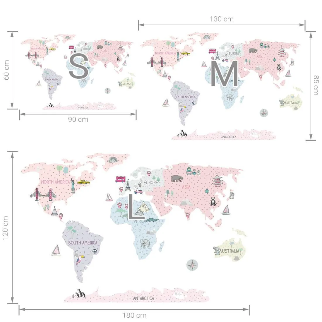Wonders of the World Map Wall Sticker - Medium