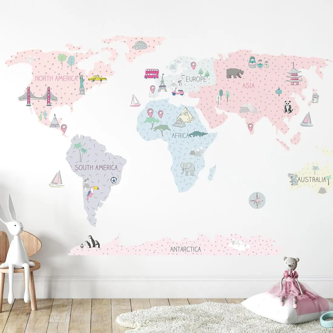 Wonders of the World Map Wall Sticker - Medium